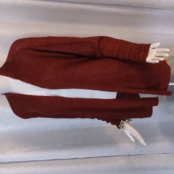 Eileen Fisher High Collar Long Sleeve Open Cardigan Pockets New Organic Linen